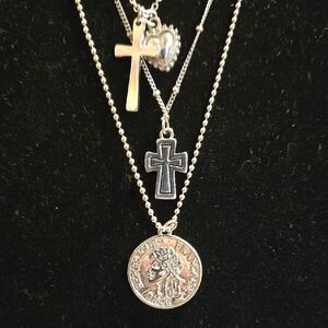 Layered Silver Cross Necklace
